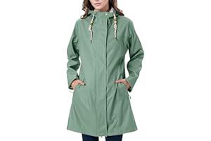 EnduaReve Regenmantel Damen Übergangsjacke PU Wasserdicht Frauen Regenjacke Lang Parka Regenparka mit Kapuze Outdoor