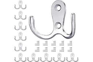 Gorffy Kleiderhaken Silber, 10 Stück Garderobenhaken Vintage mit Schrauben, Metall Doppelhaken Wandhaken, Kleiderhaken Wand für Bad, Küche (Silber, 10 Stück)