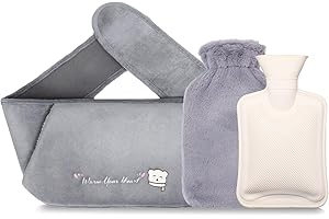 VIFLYKOO Wärmflaschengürtel, Wärmflasche Tier mit weichem Taillen-Bezug, 1L Fashy Tragbare Wärmflasche für Nacken, Schulter, Rücken, Taillenwärmung, Kinder, Erwachsene, Bär