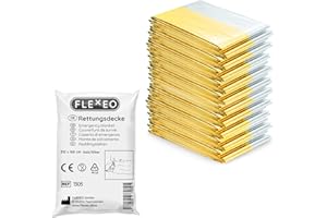 ‎FLEXEO FLEXEO 10x Rettungsdecke Gold Silber - 210cm x 160cm - Rettungsfolie - Notfall - Erste-Hilfe-Decke - Notfalldecke - Rettungsdecken - Emergency Blanket - Goldfolie - Silberfolie