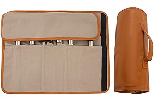 CFHOOAY Borsa per coltelli in pelle, per cuochi, con 7 scomparti, per casa, cucina, viaggi, utensili da cucina, resistente, con scomparto portaoggetti, marrone, Classico