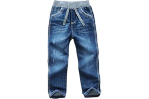 ANUFER Boy's Elasticated Waist Jeans Casual Stretchy Straight Leg Cotton Denim Pants Age 1-12 Years