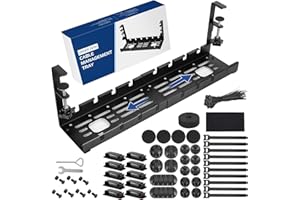 WADEO Retractable Cable Management Under Desk Tray, No Drill Under Desk Cable Management Kit 29-52CM, Stainless Steel Cable Management Tray, Complete Accessories Included