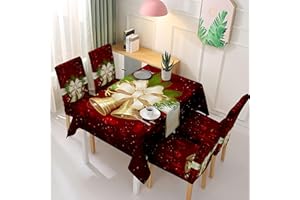 LeuKoles Obrus bożonarodzeniowy z 4 poszewkami na krzesła, z nadrukiem ekskluzywnego dzwonka bożonarodzeniowego, wodoodporny i odporny na plamy, na świąteczne obiady/imprezy/do restauracji/wesela (140