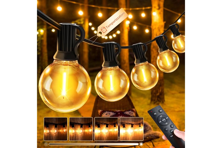 Catena Luci da Esterno Giardino - 20M G40 LED Lampadine Esterno Gazebo | Impermeabile, Lucine da Esterno Giardino 20 Metri Lu