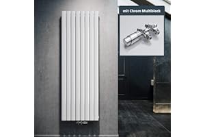 ELEGANTE Termoarredo Design Flat 1800 x 616 mm con Termostato Multiblocco Cromato, Radiatore Piatto Singolo Strato Verticale Attacco Centrale