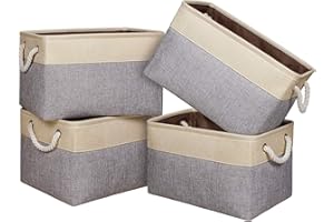 Univivi Large Storage Baskets Set of 4, Storage Baskets for Shelves with Cotton Rope Handles, Foldable Fabric Storage Boxes for Toys, Clothes, Office Products - Grey