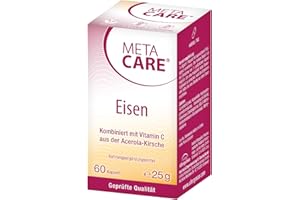 META CARE Eisen - Pflanzliches Eisen aus dem Curryblatt - Kombiniert mit Vitamin C aus der Acerolakirsche - VEGAN - LACTOSEFREI - 60 Kapseln