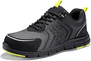 SPIEZ Men's Safety Shoes, Composite Toe, Non-Slip, Puncture-Proof, Lightweight & Breathable Work Trainers, Black (UK7-11)