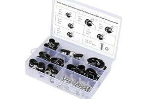 HSEAMALL Set di 40 morsetti a P rivestiti in gomma in acciaio inox, morsetti per tubi flessibili, 6 dimensioni, kit di morsetti per cavi in filo metallico con bulloni esagonali, viti e dadi