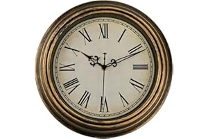 DIYZON Retro Wall Clock, 12'' Vintage Silent Non-Ticking Classic Clock, Roman Numerals for Easy Reading, Powered Quartz Clock Battery, Decorative for Bedroom, Kitchen, Office