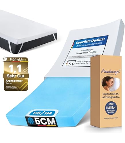 LINSY HOME Mattress Topper Gel Topper 90 x 200 cm, 7.5 cm Height