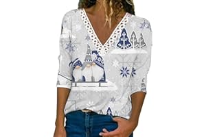 HAOLEI Christmas T Shirt for Women UK Funny Novelty Snowman Jumper Lace V Neck Tunics Long Sleeve Xmas Pullover Blouse Tops Sale Clearance Christmas Sweatshirt for Ladies