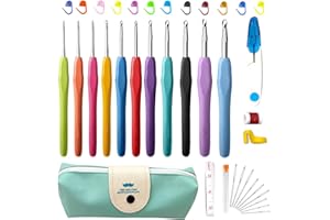MOVSTRIKER Crochet Hooks Set, 38 Pcs Crochet Kits for Beginners Adults, 11 Size Colourful Ergonomic Crochet Needles, Crochet Hook with Storage Bag and Accessories for Knitting Enthusiasts Arthritic Hands
