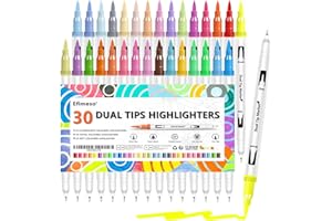 Efimeso 30 Colori Evidenziatori Pastello Penne, Set Evidenziatore Giallo Pastello Estetico Doppio Con Punta Morbida Punta Fine, Carino Set Di Cancelleria Ufficio Forniture Accessori