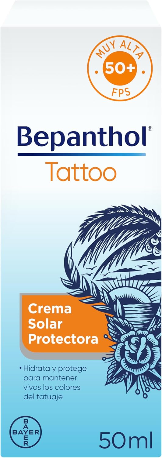 Bepanthol Tattoo Crema Solar 50, Proteccion Solar para Tatuajes SPF50, 50 ml