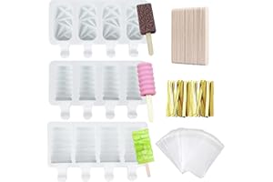 N\A Yayatty 3 Pezzi Stampi per Gelato Silicone a 4 Cavità, 3 Set stampi per ghiaccioli con 50 Bastoncini per Gelato al Cioccolato congelato Fai da Te