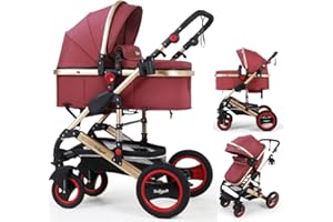 Daliya Bambimo 2in1 Kinderwagen - Kombikinderwagen 9-Teiliges Set incl. Babywanne & Sportsitz/Buggy - 1-Klick-System/Alu-Rahmen/Voll-Gummireifen/Sonnenschutz/Getränkehalter in Elegance-Rot