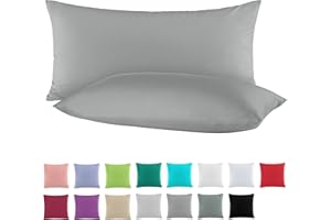 BaSaTex Doppelpack Baumwolle Renforcé Kissenbezug 40x80 cm | Kissenbezüge aus 100% Baumwolle | Kissenhüllen in Stahlgrau Dunkelgrau