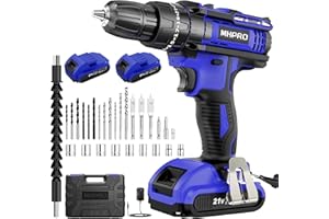 MHPRO Taladro Percutor a Bateria 21V, Taladro Atornillador Bateria con 2 Baterías 2000mAh, Destornillador Electrico 42Nm, 25+3 Ajuste de Par, 30 Accesorios, 2 Velocidad, LED Luz Para Hogar, Bricolaje