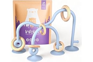 Infatot® Teething Suction Toy – Wood & Silicone Baby Toys 0-6 Months, Sensory Toy for Early Development, Suction Teether for High Chair, Baby Gift for Boys and Girls - Blue
