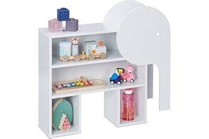 Relaxdays Estantería Infantil Forma Elefante, 4 Baldas, 60,5 x 64,5 x 20,5 cm, Librería y Organizador Juguetes, Blanco, Tablero de Fibras