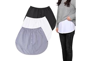 DGUSO 3 Piezas Falsa Camisa Bajo Mujer Cintura Elástica Falda Camisa Falsa Mujer Bajo Camisa Falsa Mujer Camisa Falsa Parte De Abajo Naturaleza Falda Camisa Rayas Negras Blancas Y Azules