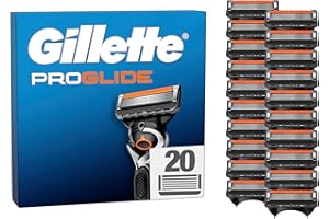 Gillette Proglide Pack de 20 Recambios Para Maquinillas De Afeitar Para Hombre, Cuchillas De Afeitar Con Doble Lubricación y Recortadora De Precisión