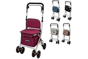 Mobiclinic®, Déambulateur Pliant, Chariot de Courses avec Siège, 21L, Coliseo, Marque europénne, Levier Unique, Acier, Rembourré, Système Freinage, Sac à Provisions