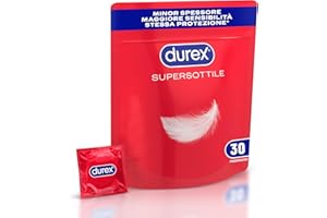 Durex SuperSottile, Preservativi Ultra Sottili Vestibilità Regular, Formato Convenienza, Vestibilità Regular, 30 Profilattici