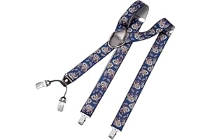 DonDon Hosenträger Herren extra stark 3,5 cm Hosenträger Herren breit mit brauem Leder in Y-Form lang - Starke Clips passend für Anzug Jeans Chinos Vintage Rockabilly Suspenders