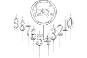 GOTRUST 10 Stück Nummer 0-9 Geburtstag Ziffer Kuchen Kerzen + 1 Stück Brief Alles Gute zum Geburtstag Glitter Cake Topper Dekoration Kuchen Nummer Digitale Kerzen für Hochzeit (Silber)