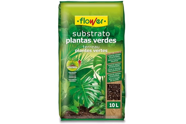 Flower - Sustrato Plantas Verdes 10 L | Tierra para Plantas de Interior y Exterior | con Perlita, Magnesio y Compost Vegetal | Aireación y Drenaje
