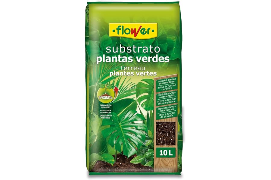 Flower - Sustrato Plantas Verdes 10 L | Tierra para Plantas de Interior y Exterior | con Perlita, Magnesio y Compost Vegetal 