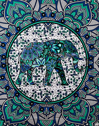 Hippie Mandala Wandbehang Boho Türkis Wand Dekoration indisch Elefant Blumen Tapisserie Groß Baumwolle Wandteppich Bohemien Dekor Tapisserie Von Rajrang - 2