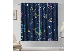 Kzzfqxb Rideaux 140x229cm Motif Ciel Nocturne 2 Panneaux, Bleu foncé Univers Lune étoiles Espace Galaxie Constellation OVNI, décoration Fantaisie pour Chambre d'enfant garçon ou Adolescent