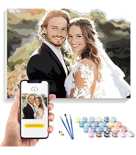 TEMEITE Peinture Par Numéros Personnalisée - Kit Artisanat Photo Toile Pour Adultes, Cadeau Anniversaire Unique Multicolore