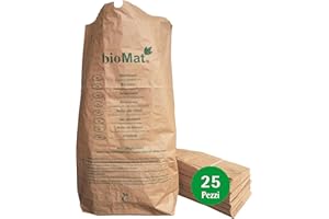 bioMat Sacchi di Carta Compostabili 120l in Carta Kraft, 25 Sacchetti per Bidone dell’Organico, 1 Strato, Resistenti agli Strappi e all’Umidità, Colore Marrone