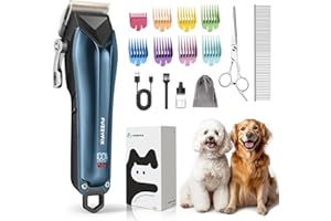 FuzzyFix Dog Grooming Clippers for Thick Heavy Hair,Dog Grooming Kit Low Noise Type-C Rechargeable with Detachable Blade,Cordless Dog Trimmer for Poodles,Blue
