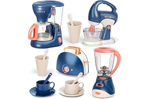 Veluoess Conjunto de Utensilios de Cocina Infantil, Set de Electrodomésticos de Juguete Juguete de Accesorios de Juego de rol de Cocina con Cafetera, Licuadora, Batidora, Tostadora para Niños