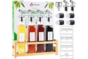 Nifogo Bouteille Huile Olive et Vinaigre 250ml 4Pcs, distributeur Verre avec Bec Verseur Entonnoir Étiquettes pour BBQ Cuisine Salade