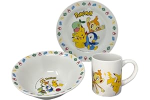 CARTOON 3-teiliges Set aus Keramik Pikachu Pokémon Tasse Schüssel Teller Kindergeschirr Tafelservice im Karton