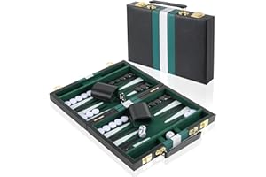 VEHIPA Set de Backgammon pour 2 Joueurs, Valise Backgammon avec Accessoires complets, Set de Jeu de Voyage Back-Gammon Portable avec poignée,15 Pouces (Vert)
