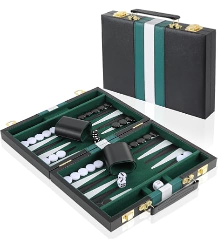 THENK Backgammon De Viaje Enrollable – Piel Sintética Elegante Con Fichas Y Dados, Compacto Y Ligero Para Vacaciones, Camping Y Noches De Juego