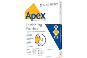 Fellowes Apex A4 Laminating Pouches, Glossy Finish, 100 Sheets - Standard - Ideal for Notices, Photos, Creatives, Certificates and Everyday Use