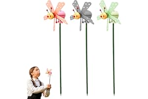 Lizzy 3pc Insect Windmill Stake 40cm | Polka dot Print 3D DIY Wind Spinners Wooden Garden Windmill Bird Repellent Pinwheels Garden Lawn Party Decor for Girls Boys