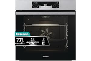 Hisense BI64EPXE1SOL-Horno Multifunción, Horno electrico empotrable, 77L, Auto-limpieza Pirolítica, Guía Telescópica Pirolizable, Modo Air Fry, Pizza, Cocción Multi-Etapas, Calentamiento rápido, Inox