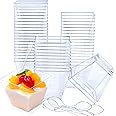ICEBLUEOR 50 PCS Plastic Dessert Cups with 50 PCS Spoons, 2oz/60ml Mini Dessert Pots, Reusable Square Dessert Cups Serving Bowl for Cheesecake Jelly Pudding Dessert Mousse Ice Cream