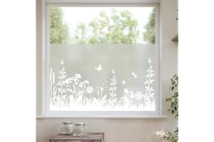 ‎DKTIE dktie Fensterfolie Blickdicht Sichtschutzfolie Fenster Milchglasfolie Botanisches Muster Statisch Haftend Anti-UV Kein Kleber Wiederverwendbar Geeignet für Wohnzimmer, Schlafzimmer 44,5 x 200 cm
