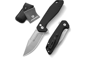 DRACHENADER Button Lock nóż BINGFENG nóż składany, ostrze D2 z aluminiowym uchwytem, nóż kieszonkowy i składany z klipsem, nylonowa pochwa (czarny)